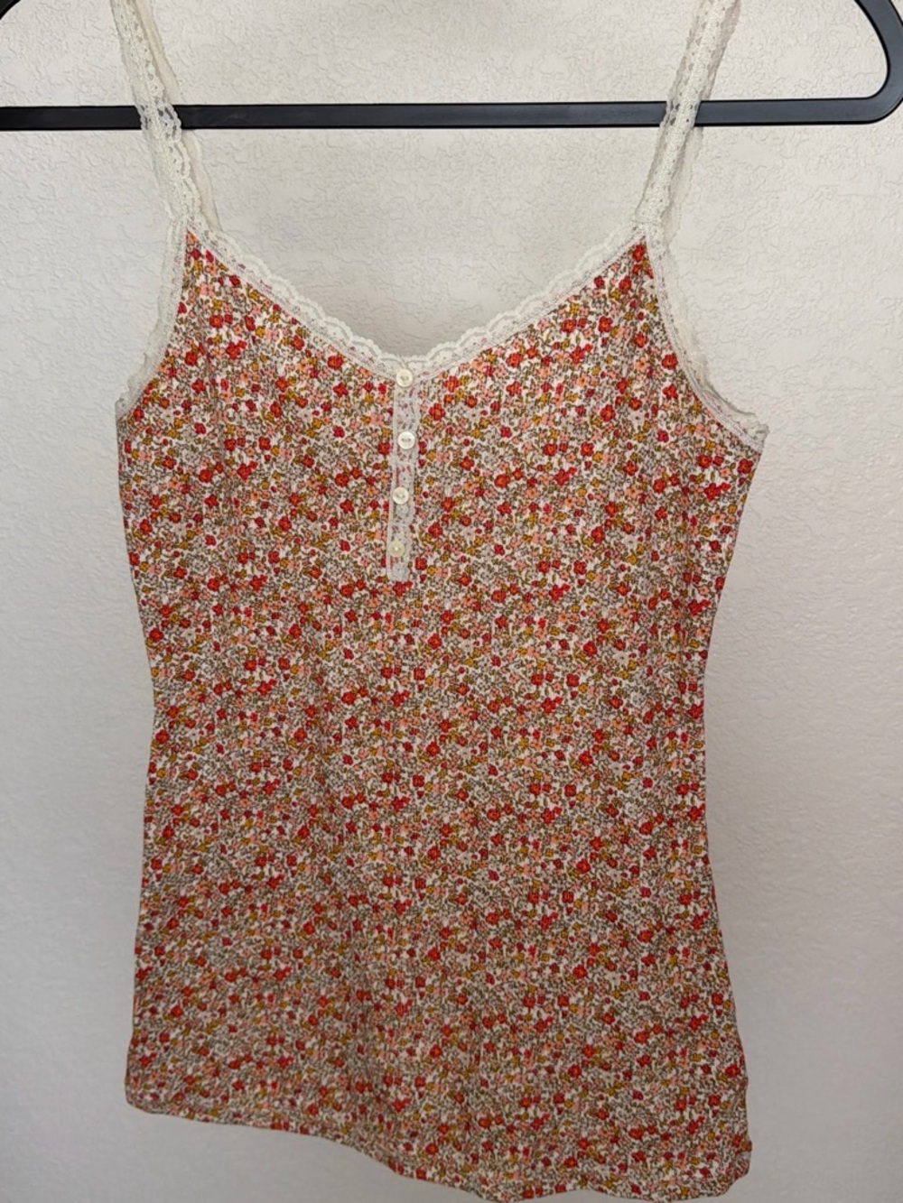 Old Navy White Lace-Trim Cami with Red and Orange Floral Print